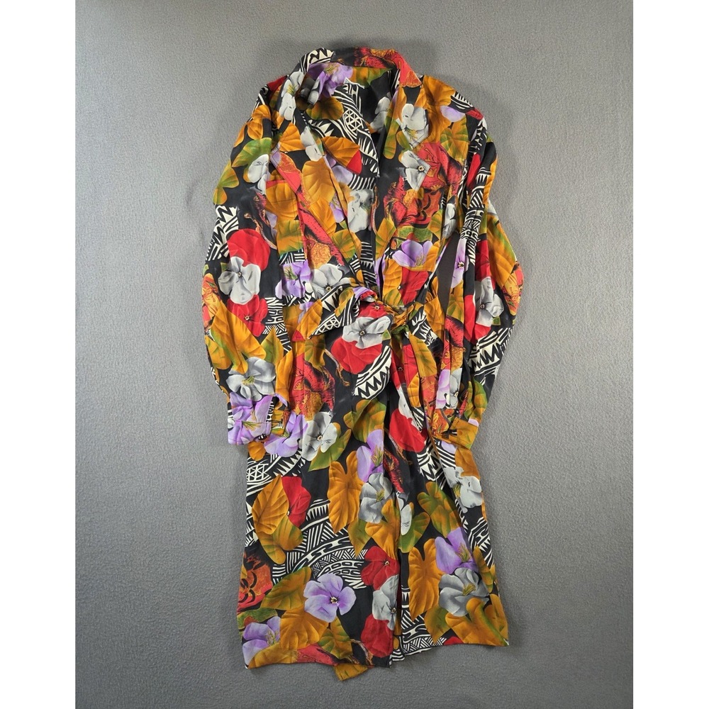 Vintage Leslie Fay Dress Womens 4 Floral Silk Wrap Long Sleeve Knee Length
